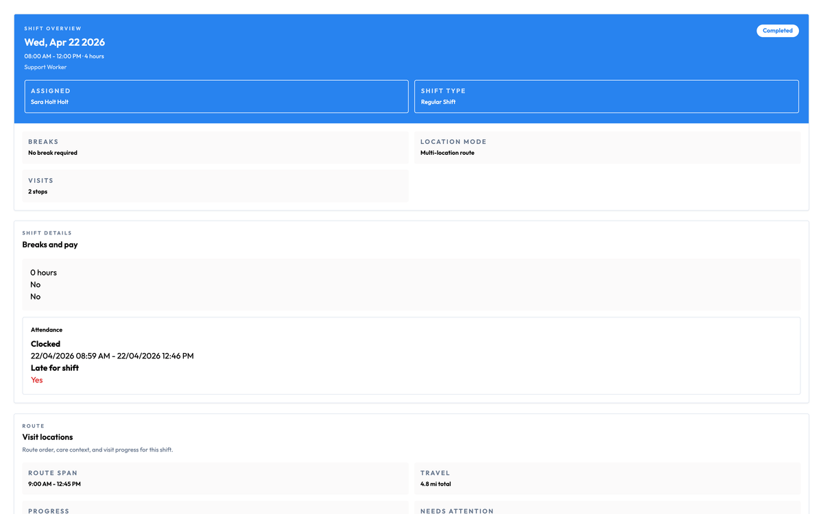 Workmax reablement visit task summaries