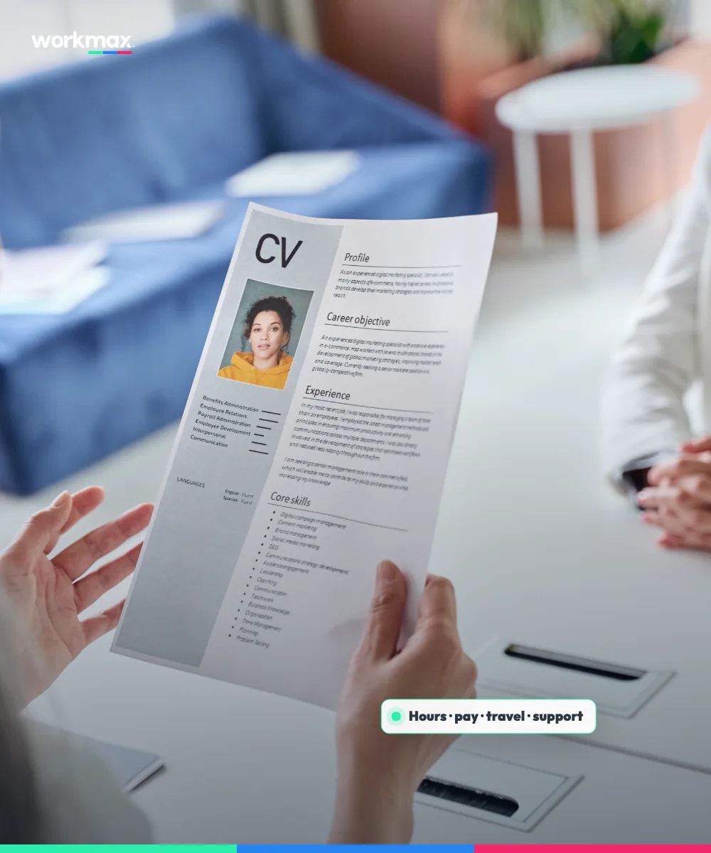 Recruiter reviewing a candidate's CV, with a reminder to make the role clear