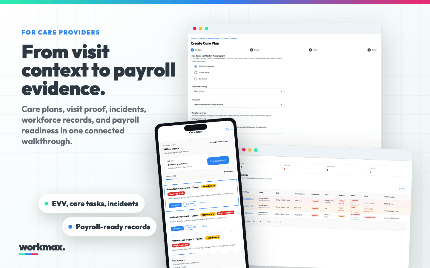 Workmax care workflow screenshots for demo booking