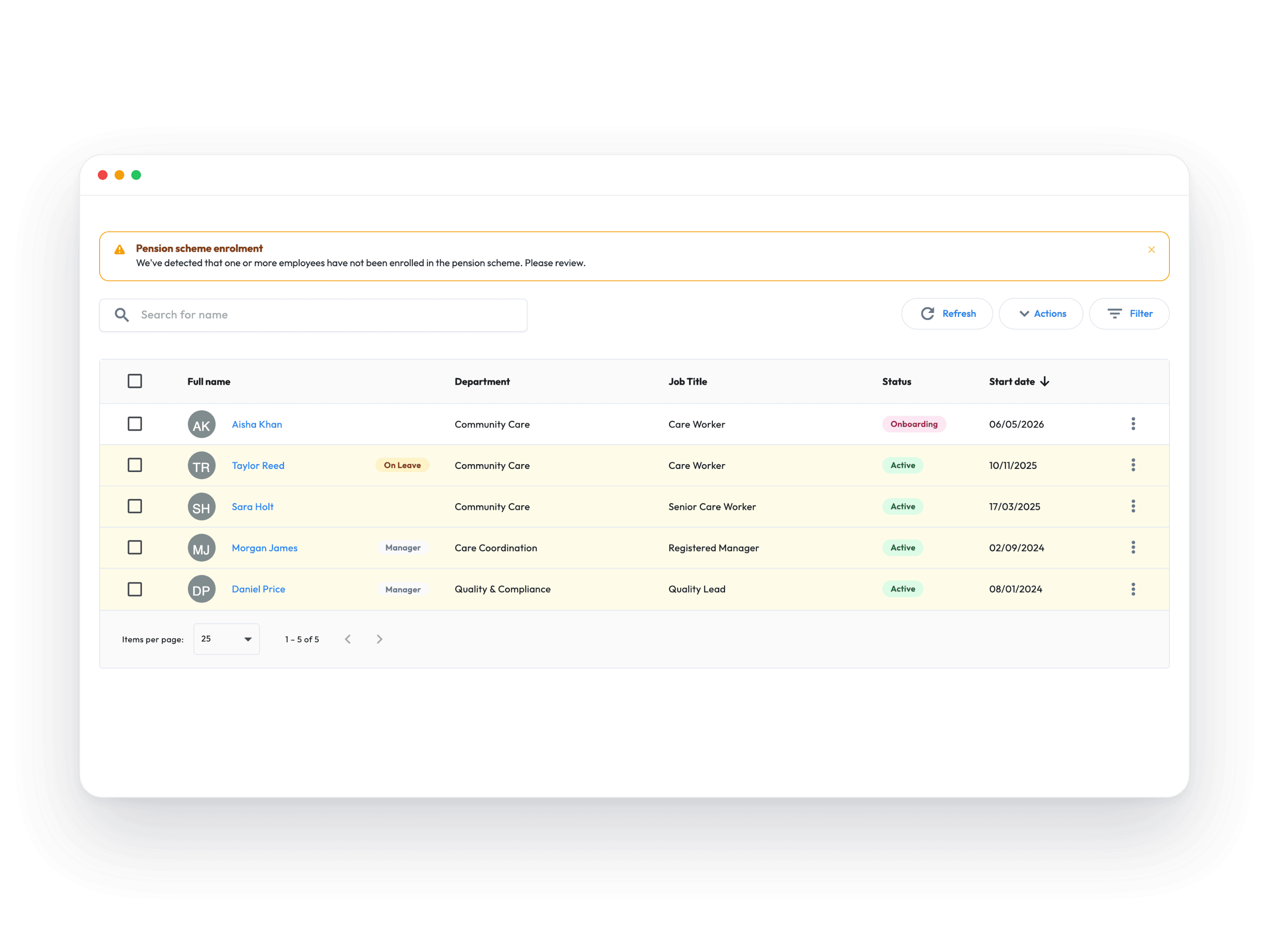 Workmax care workforce record showing availability and employee information