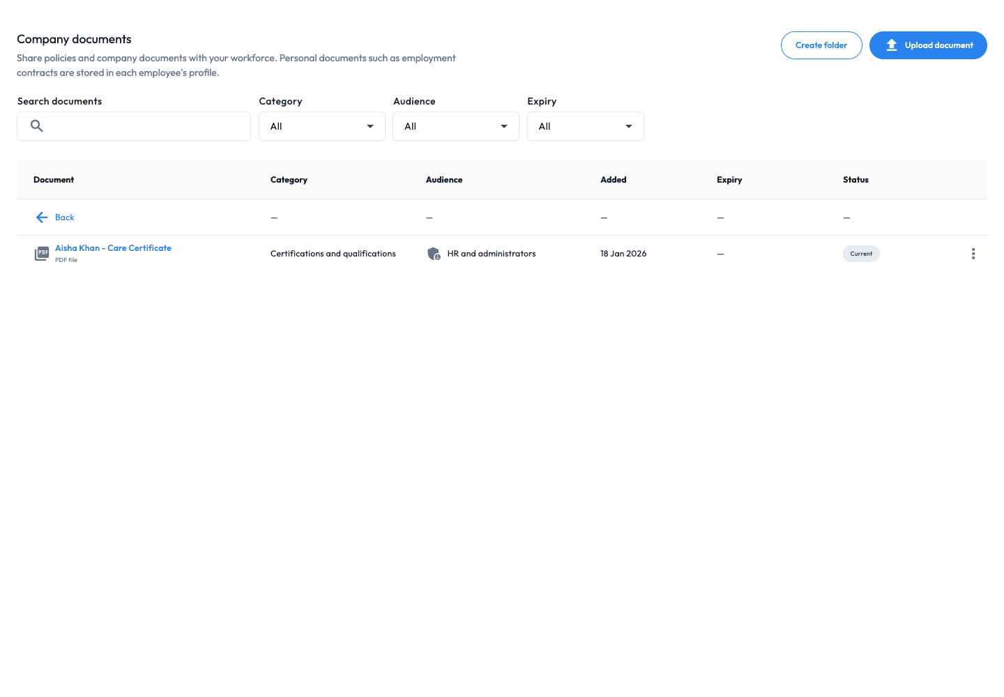 Keep workforce documents organised around the employee