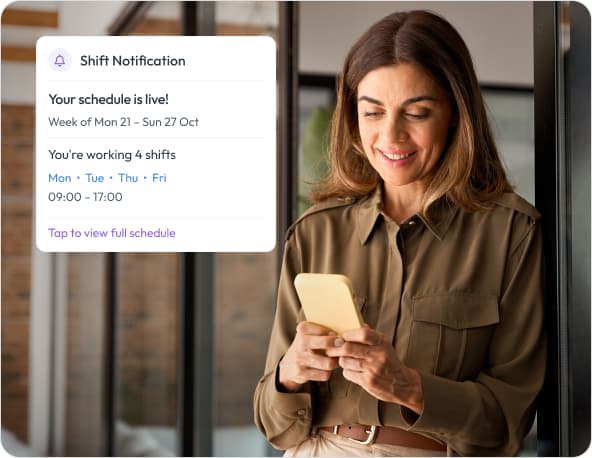 Workmax employee schedule notification and published shift view