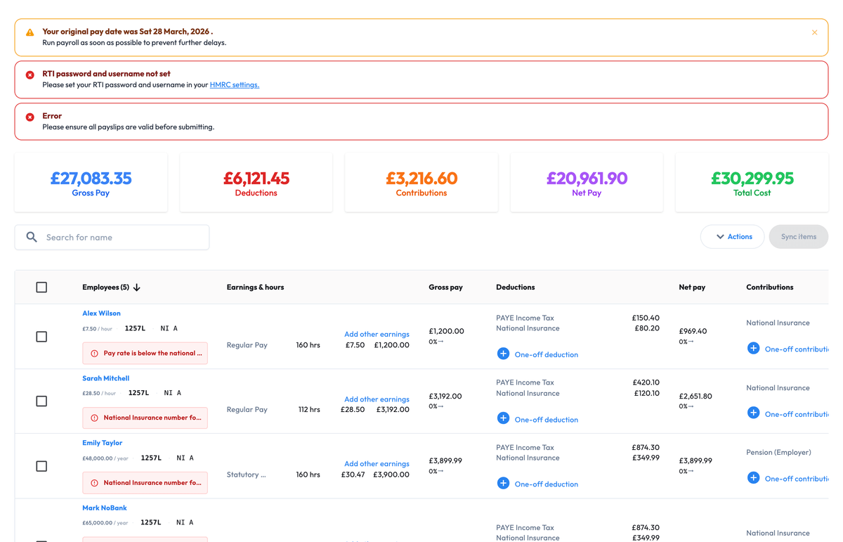 Workmax payroll readiness screen for care staff pay runs