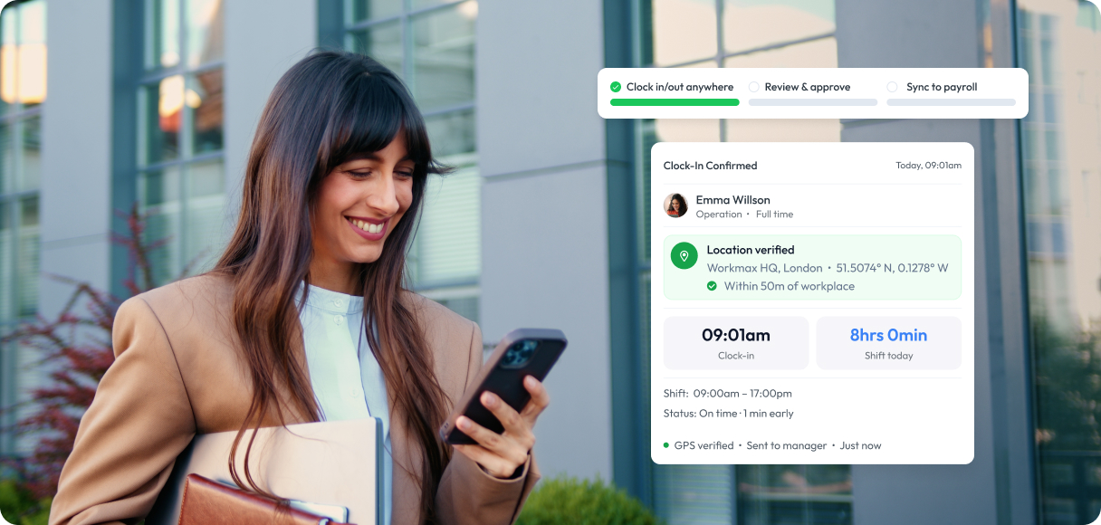 Workmax Time Tracking - GPS-verified mobile clock-in