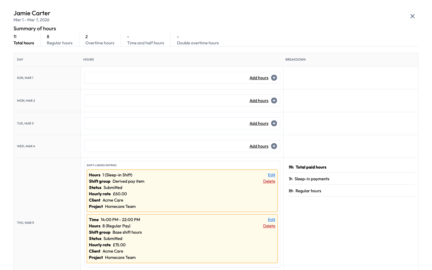 Workmax approved shift-linked timesheets