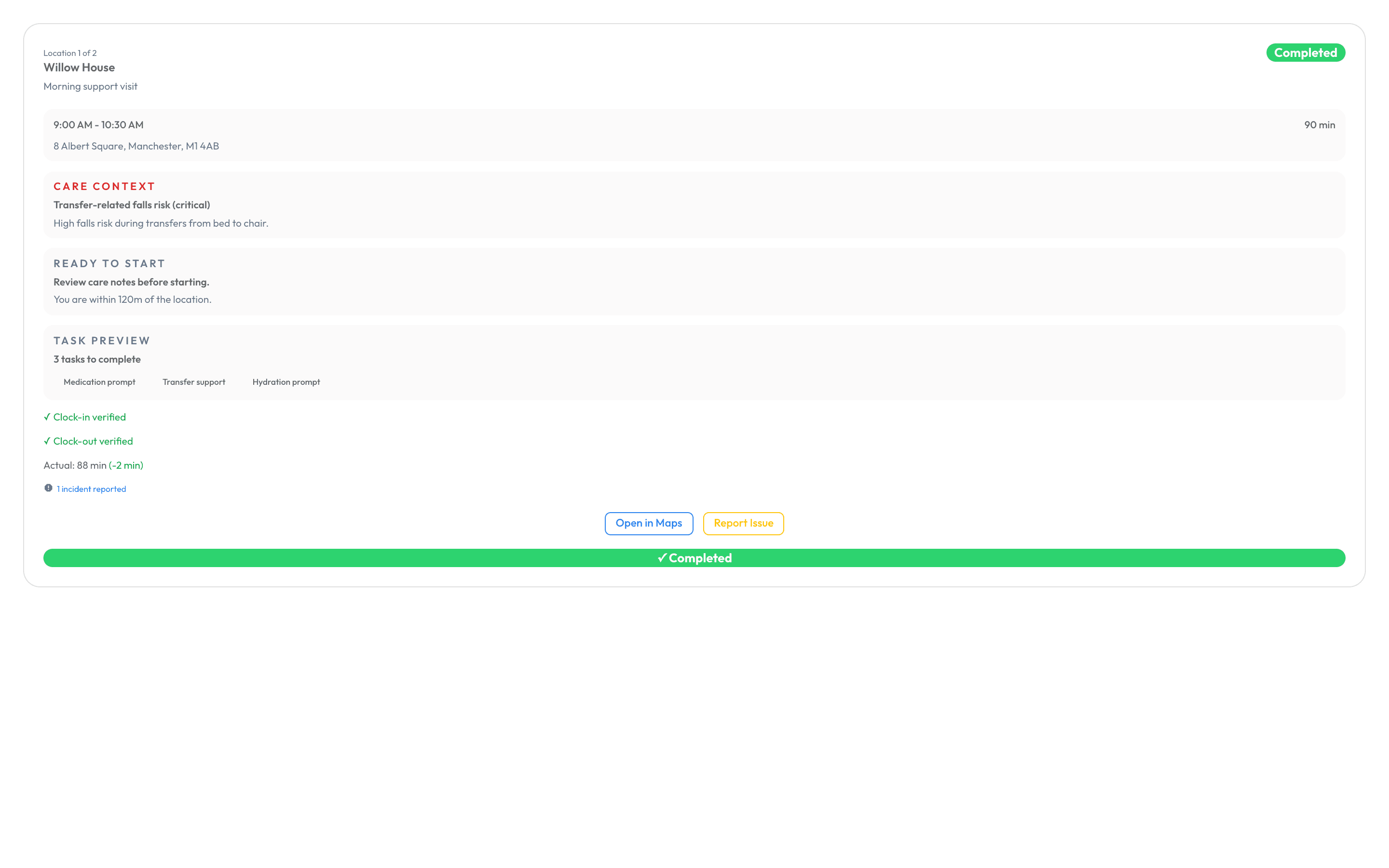 Workmax completed care visit proof